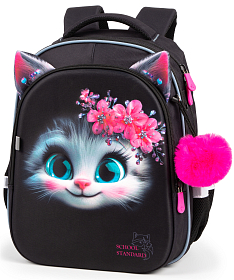 Рюкзак шкільний ортопедичний 6 в 1 для дівчинки School Standard 38х30х18 см з Котом для першокласниць (SET 150-50)